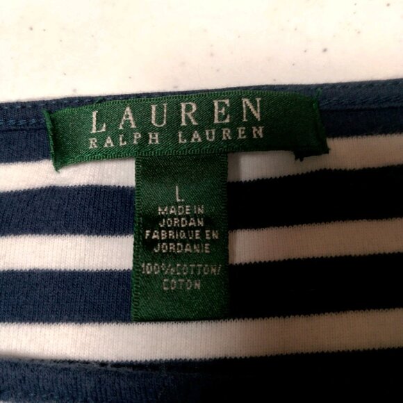 Lauren Ralph Lauren Shirt Women L Blue White Nautical Sailor Striped Gold Button - Picture 6 of 15
